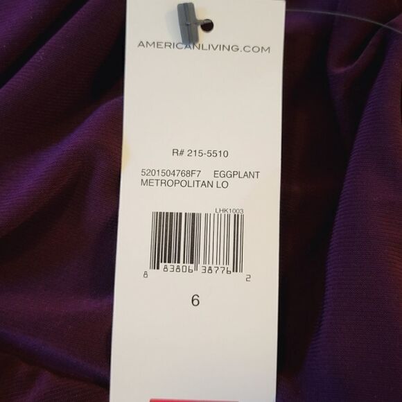 American Living Eggplant Ruched Surplice Neckline Tiered Sleeveless Dress Size 6 - Picture 8 of 9